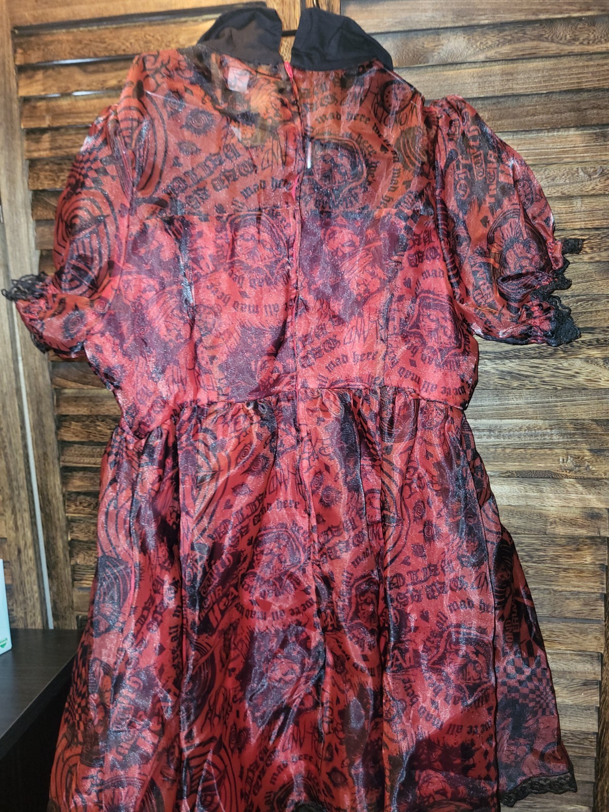 Social Collision Alice in Wonderland Red Black Puff Sleeve A-Line Dress XL