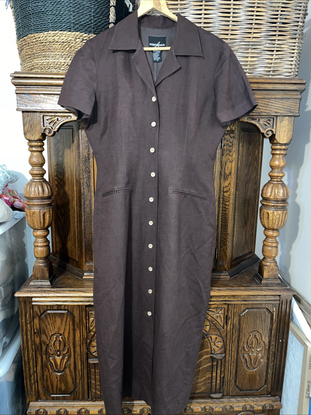 Positive attitude chocolate brown women’s maxi sheath dress size 8 linen blend