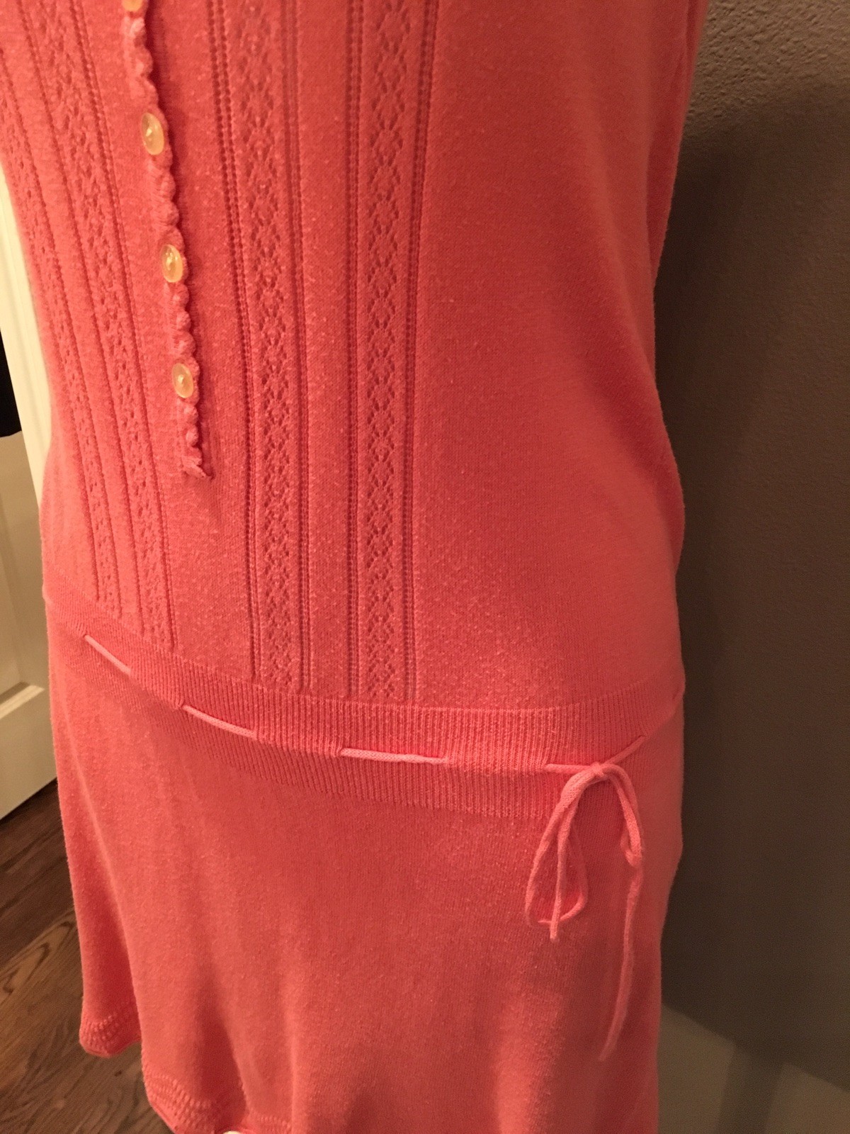 Anthropologie Moth S Sleeveless Orange Scoopneck Fine Knit Dress W Draw Waist
