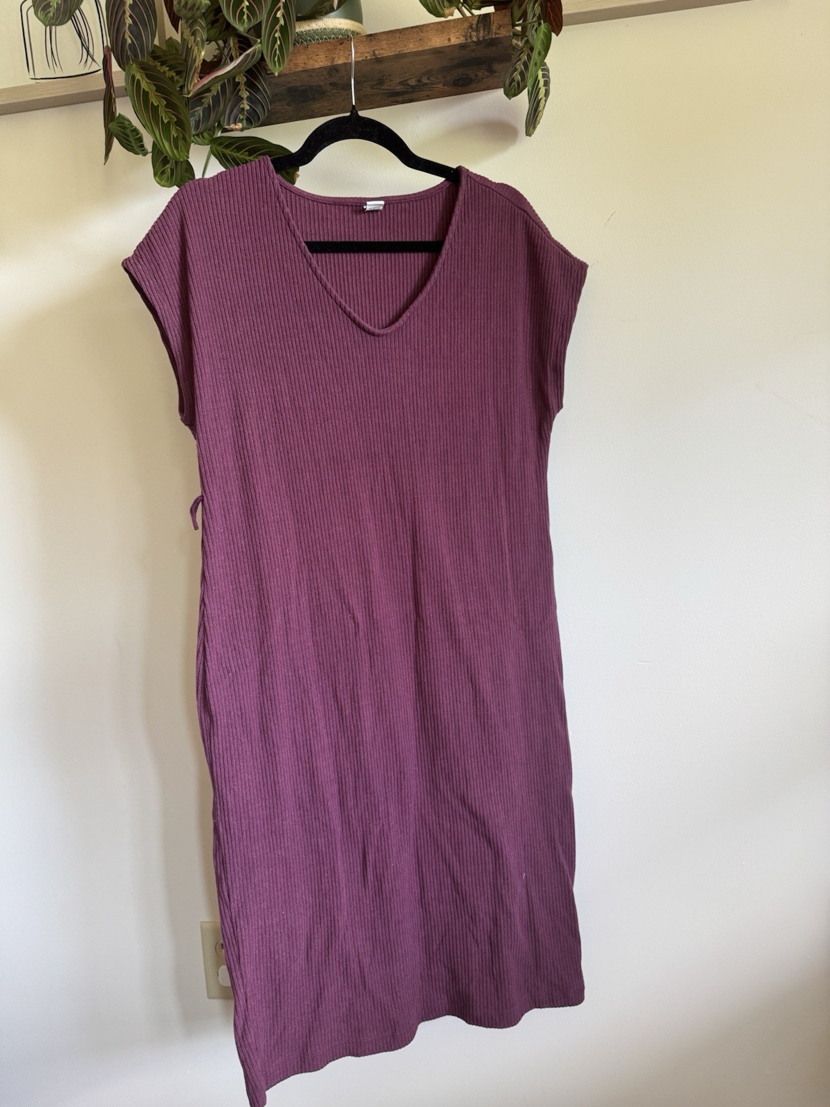Old Navy Ribbed V-Neck Midi Shift Dress Cap Sleeve Purple [S]