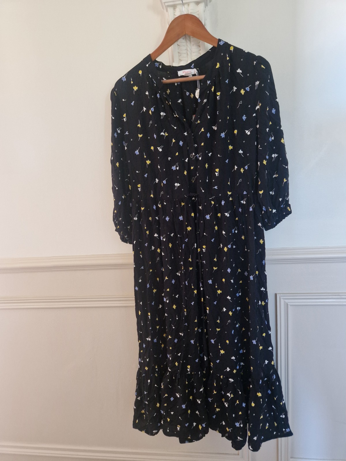 Finery Dress Size 14 Black Colour Pattern Midi Long Button Up Spring Summer