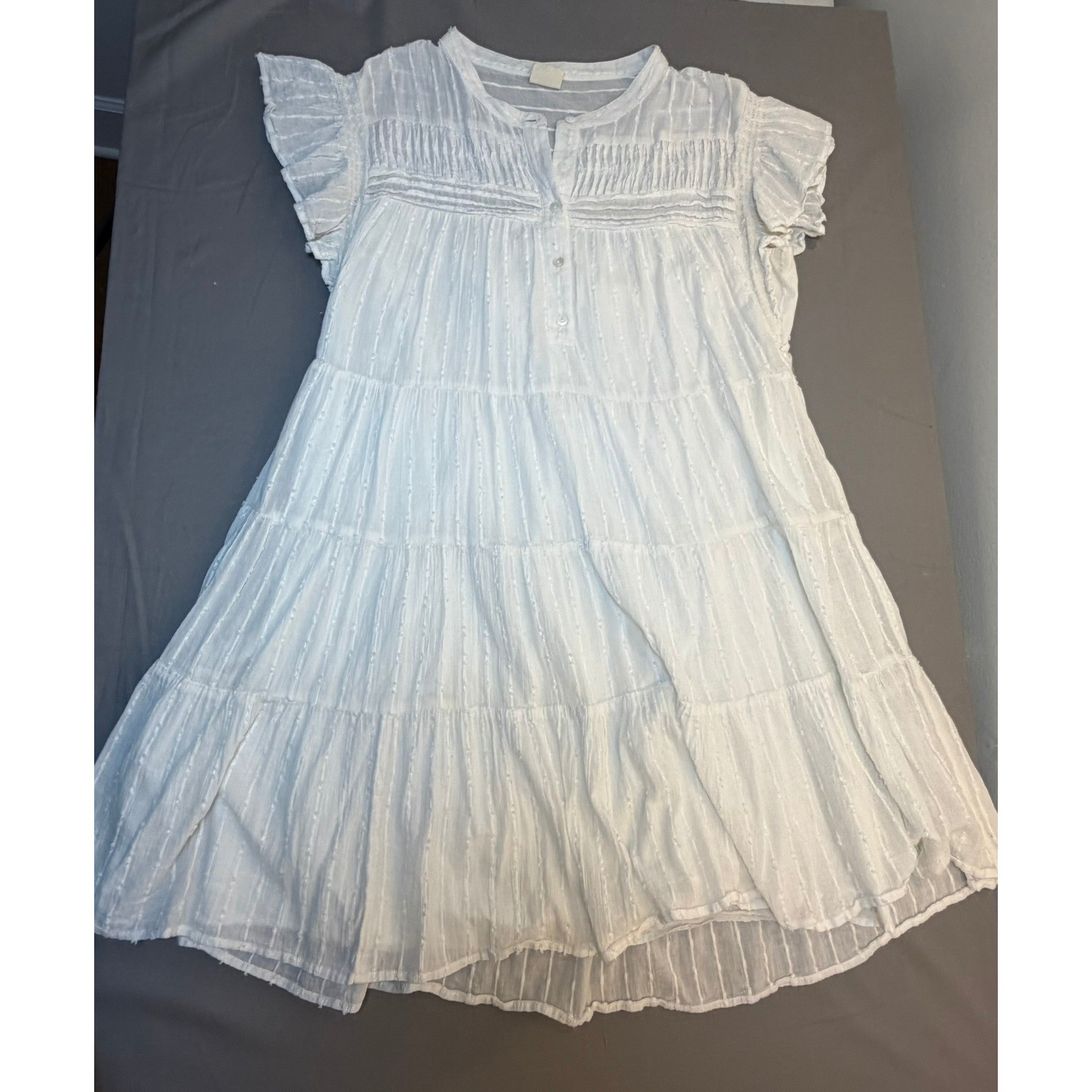 Good Hart Womens White Cotton Tiered Pintuck Dobby Stripe Mini Dress Small Flowy