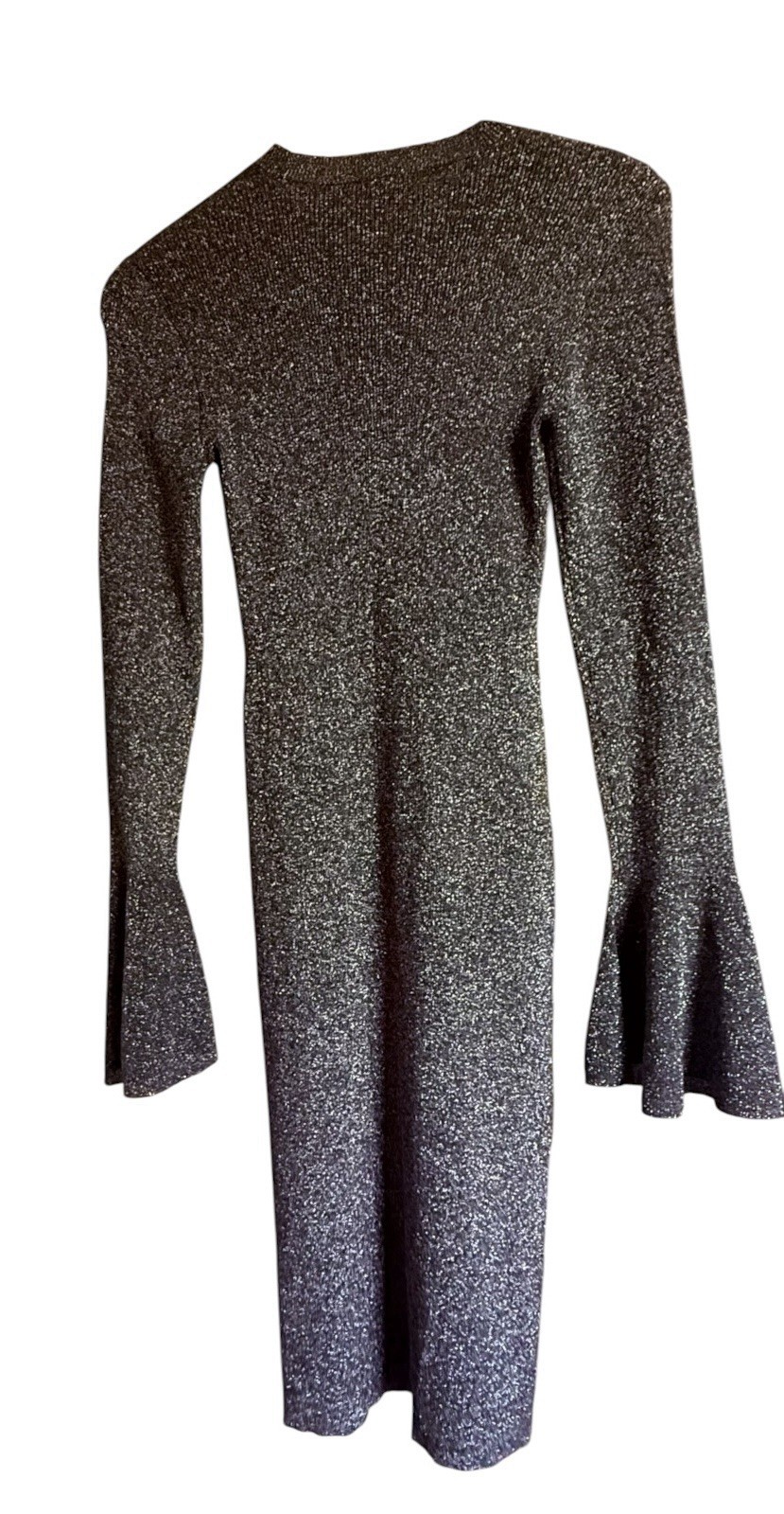 NWT FRAME Godet Lurex Metallic Ribbed Knit Bell Sleeve Midi Dress Size M $498