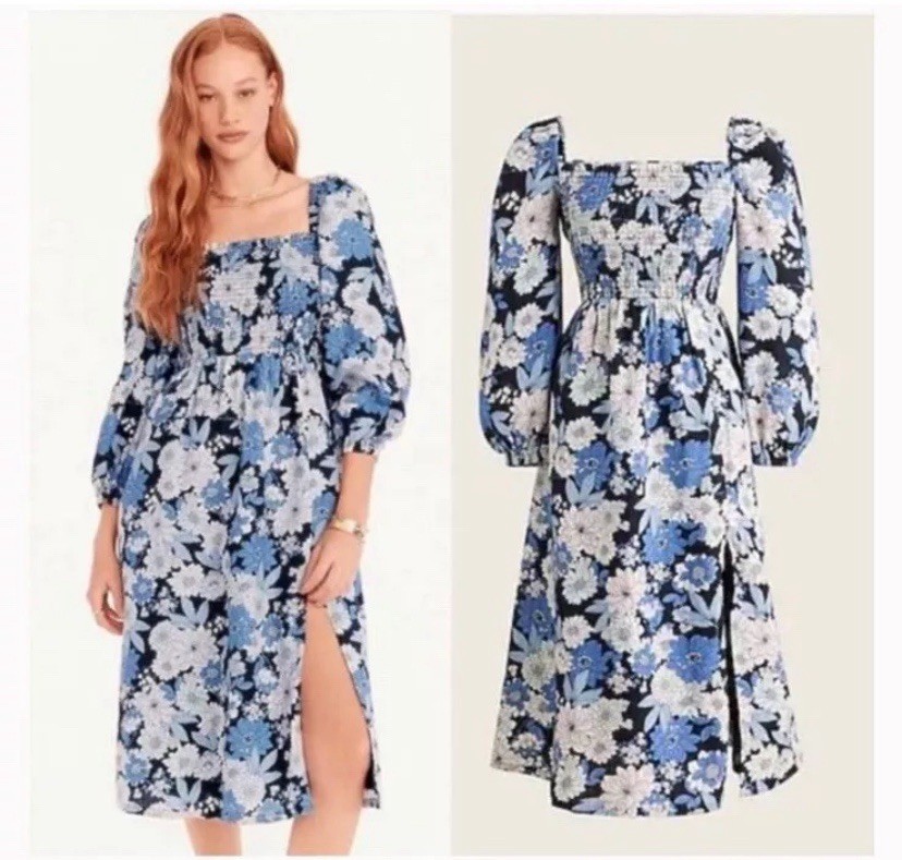 J Crew Dress XS Floral Linen Feminine Modest Prairie Midi Bohemian Cottagecore