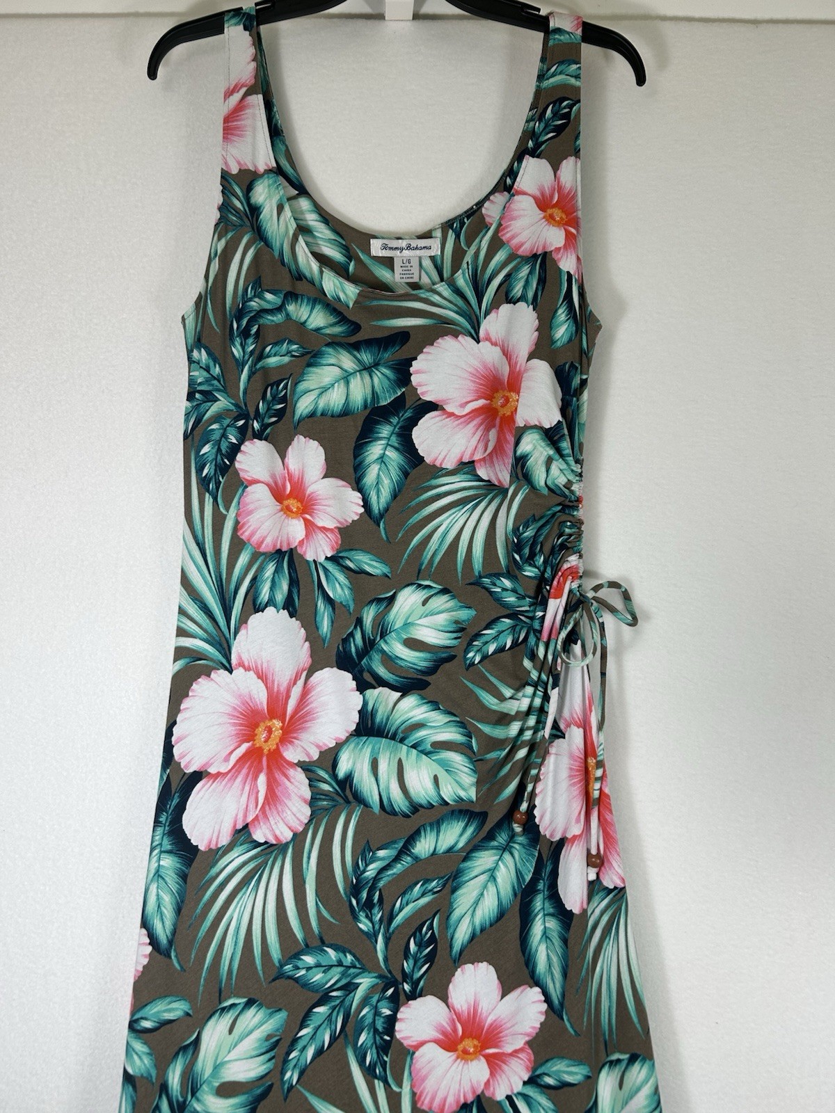 Tommy Bahama Pink Hibiscus Palm Leaf Tropical Maxi Dress Women’s Size Large