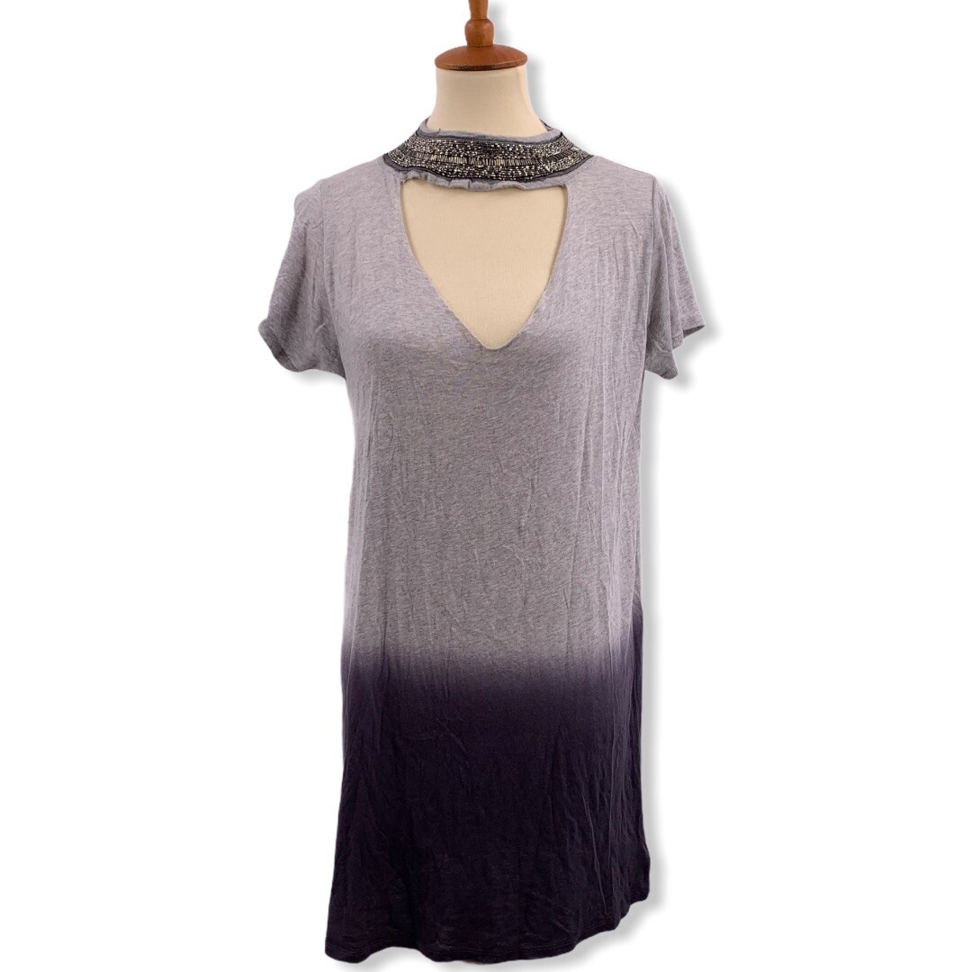 Vintage Havana Beaded Necklace Keyhole Tee Short Dress New Small