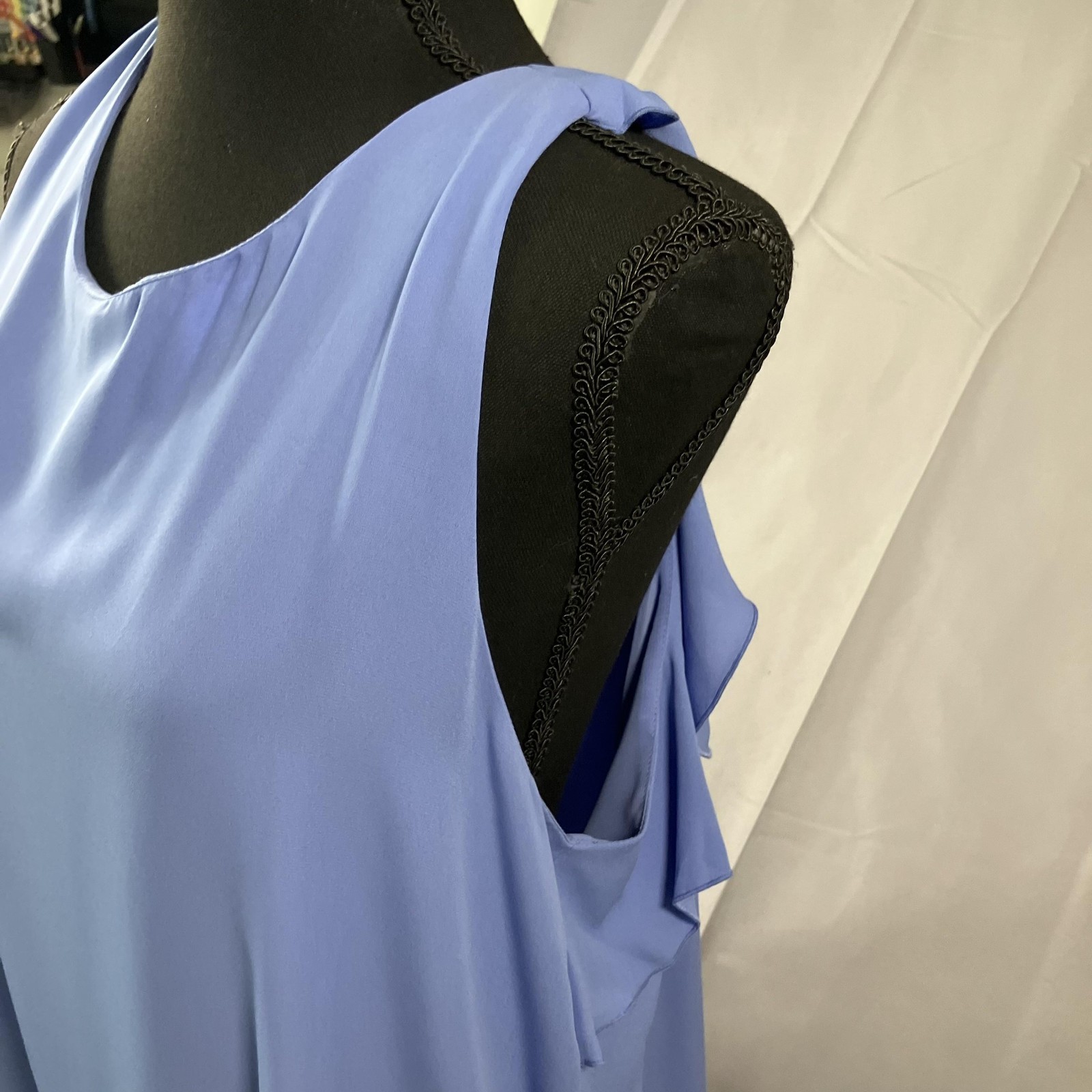 LOFT Tank Dress Womens Large Blue Ruffle Back Sleeveless Shift Mini Party Flowy