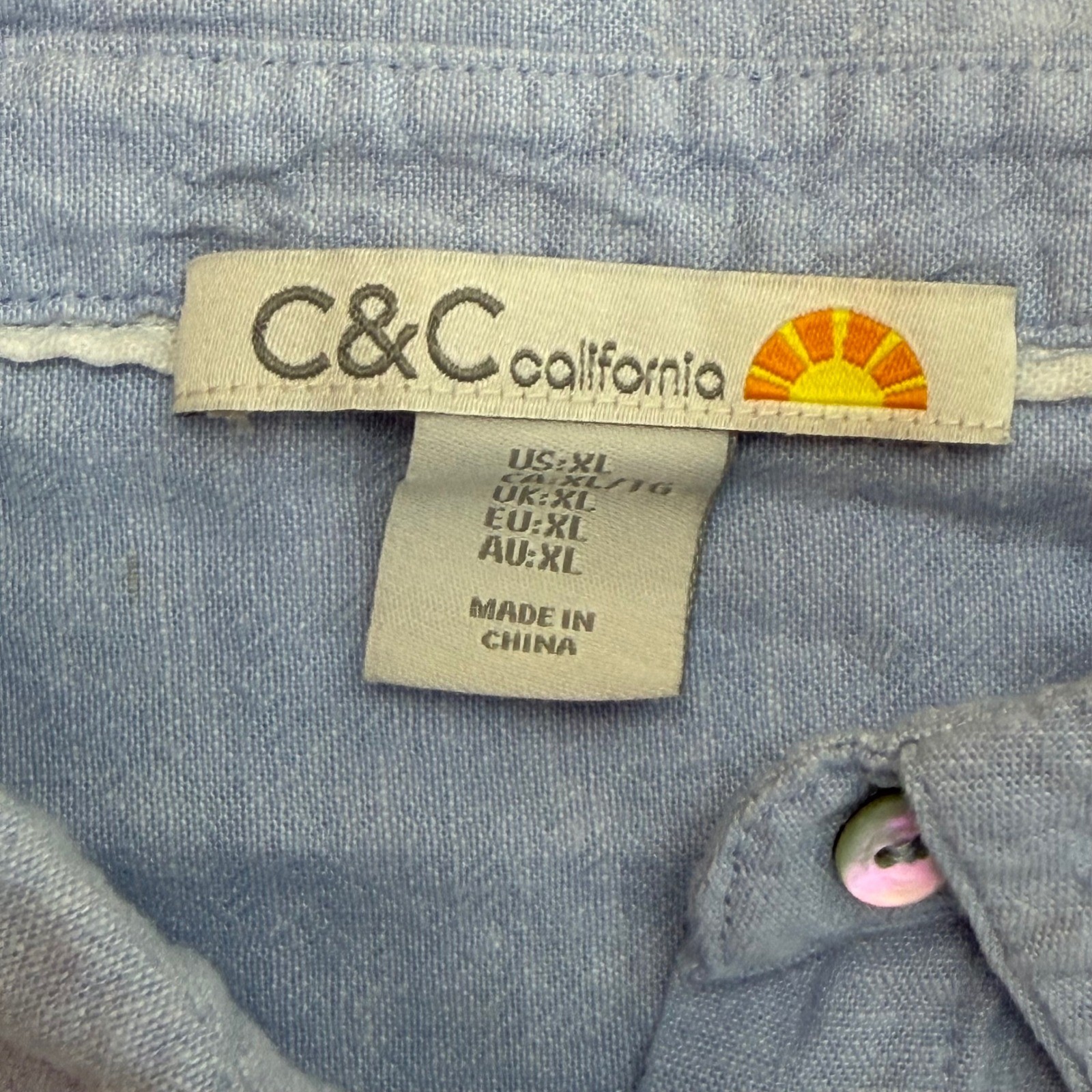 C&C California Linen Button Down Shirt Dress XL Roll Tab Sleeve Fisherman Beach