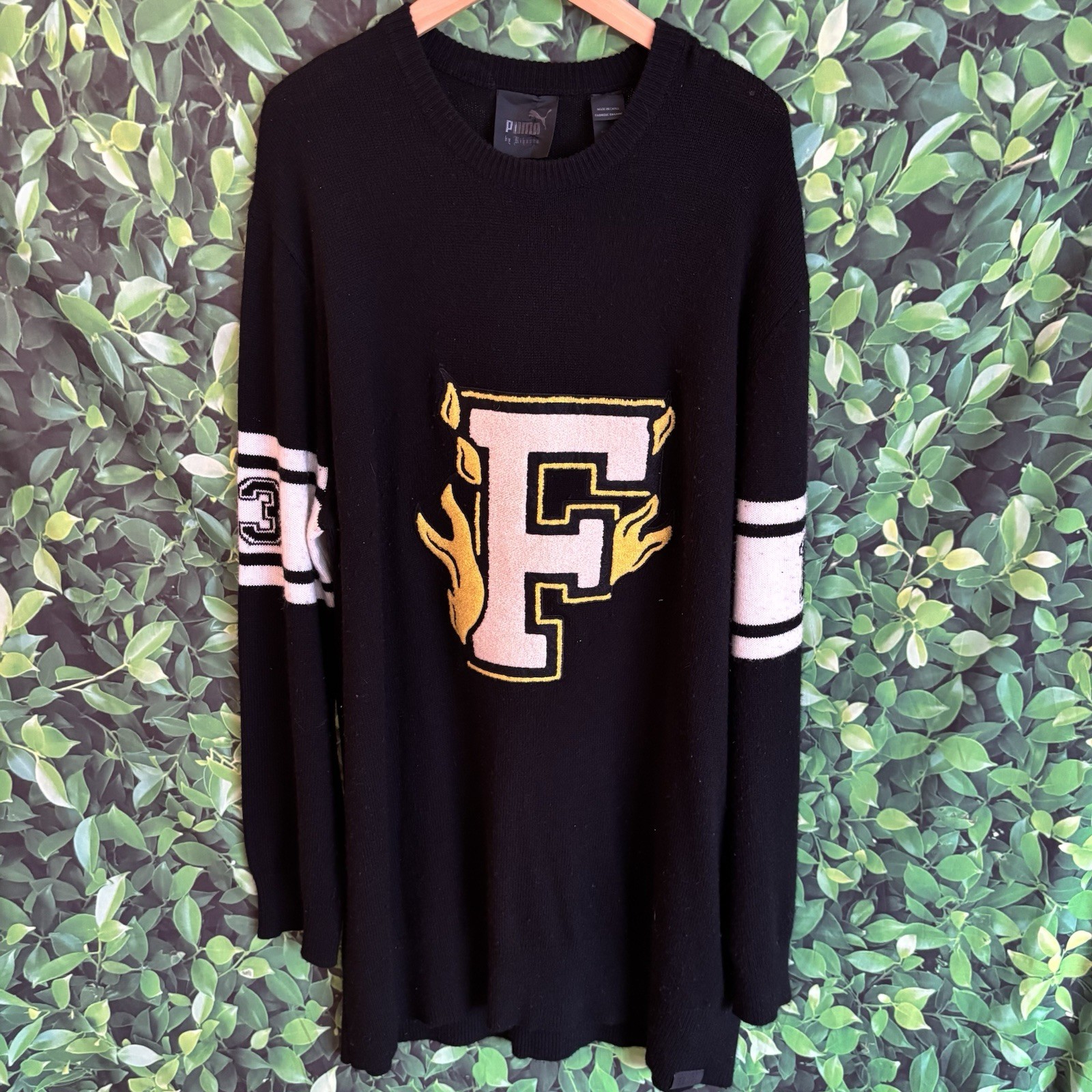 Puma Fenty Rihanna Varsity Sweater Dress Wool Blend Black Size Medium #13