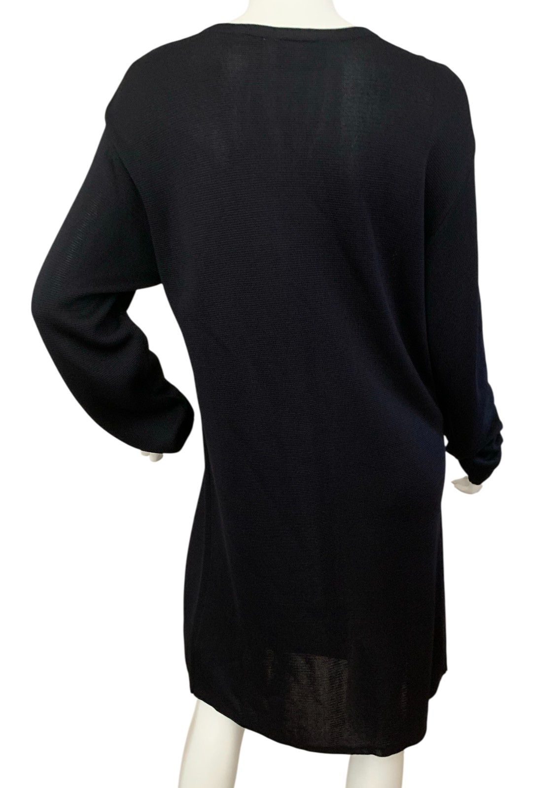 {LIZ CLAIBORNE } Dress Navy Blue Shift Knit Fabric Semi Sheer Stretch ~L