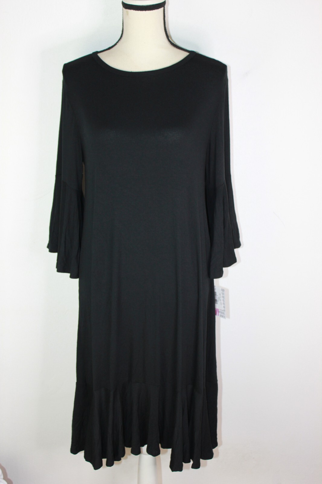 Lularoe Maurine Dress Black 3/4 Ruffle Sleeve & Hem Swing Stretch Women’s Size M