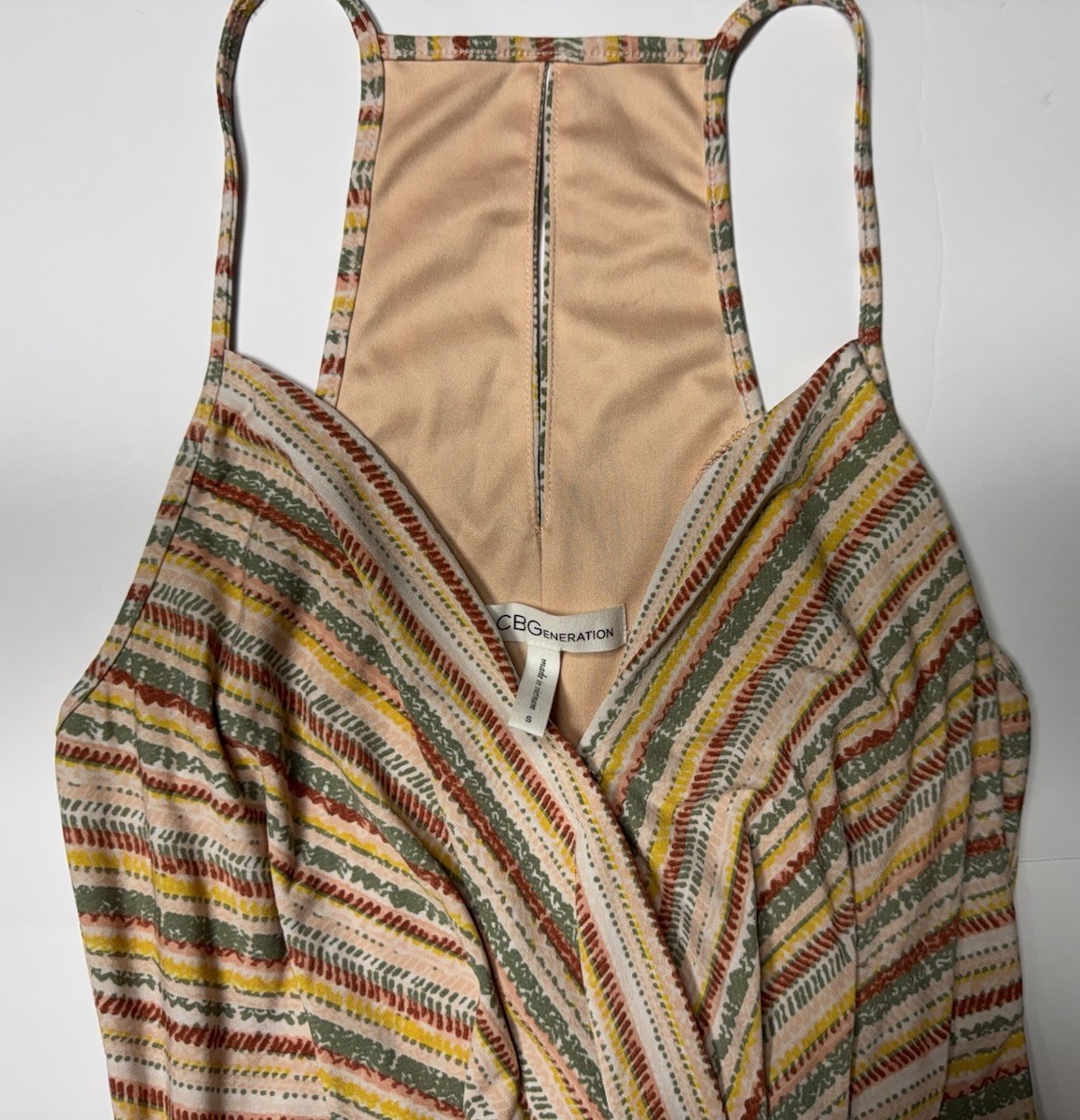 BCBGeneration Multicolor Striped V-Neck Strappy Slip Midi Dress Size 8