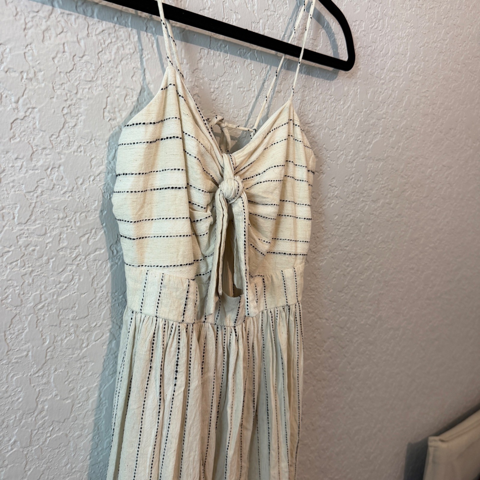 Zara Basic Tie Front Midi Linen Blend Dress Size S Coastal Boho Summer Cream