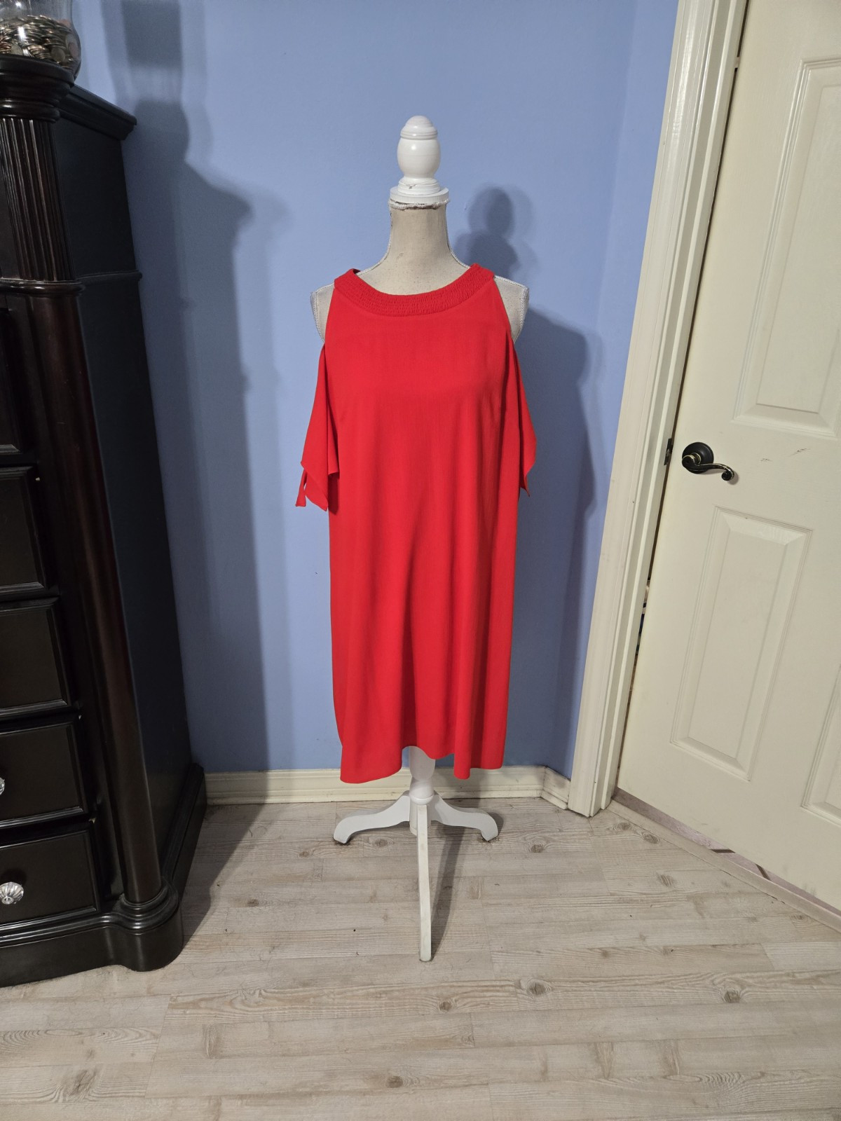 J Howard Size 16 Dress Womens Red Short Sleeve Cold Shoulder Shift