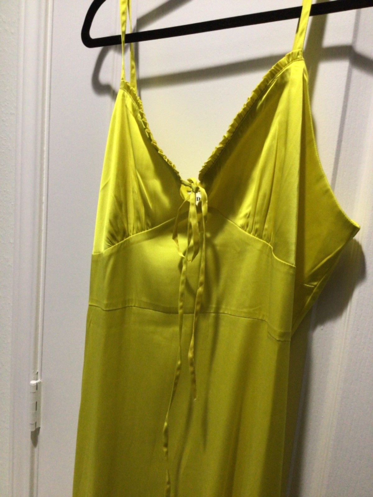 The Drop V-Neck Sling Satin Dress – Yellow – Large NWT