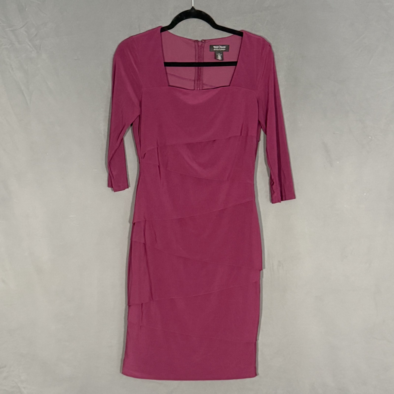 White House Black Market Maroon Layered Sheath Dress Women’s Size 8 3/4 Sleeve