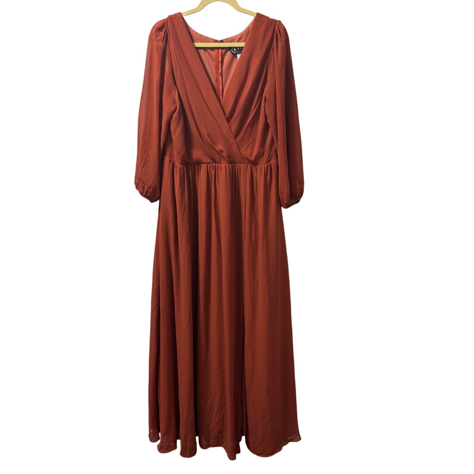 Eva Rust Orange V-Neck Long Sleeve Maxi Dress Sz 3XL Long evening dress