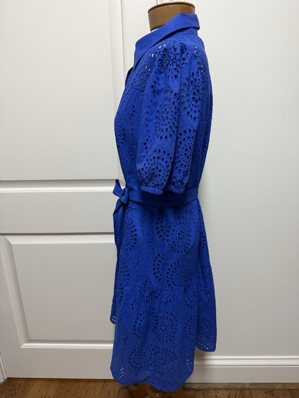 New Lacy Chabert Collection Size L Cobalt Blue Cotton Eyelet Tiered Midi Dress