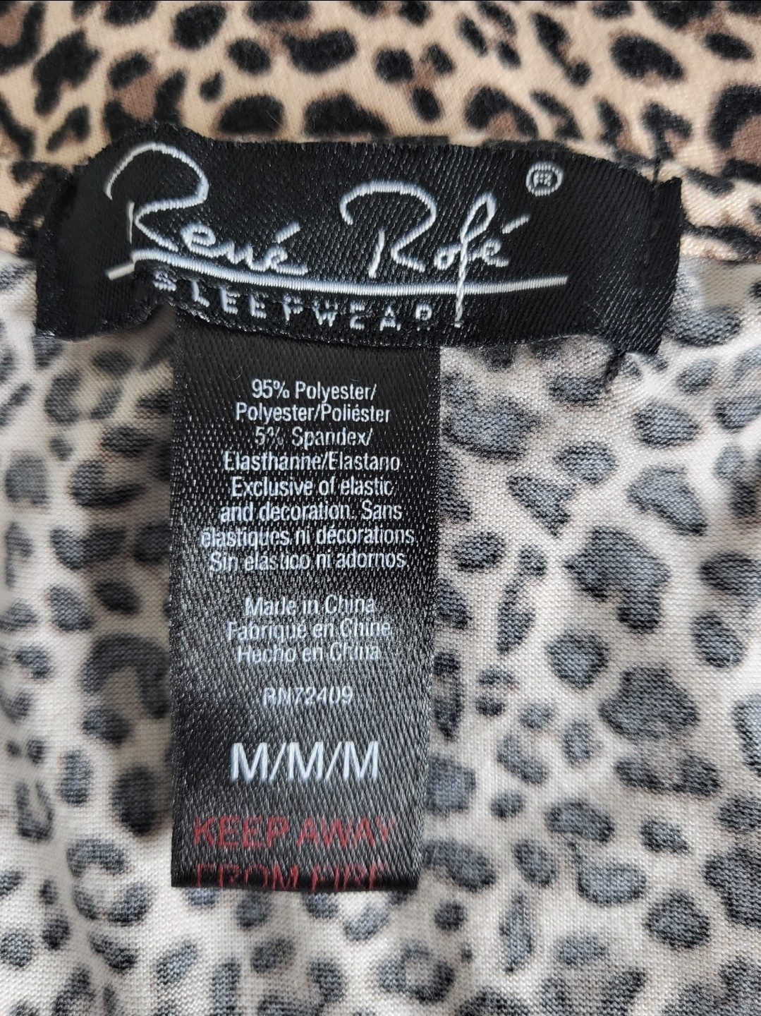 Rene Rofe Sleepwear Leopard Print Mini Dress Adjustable Straps Size M