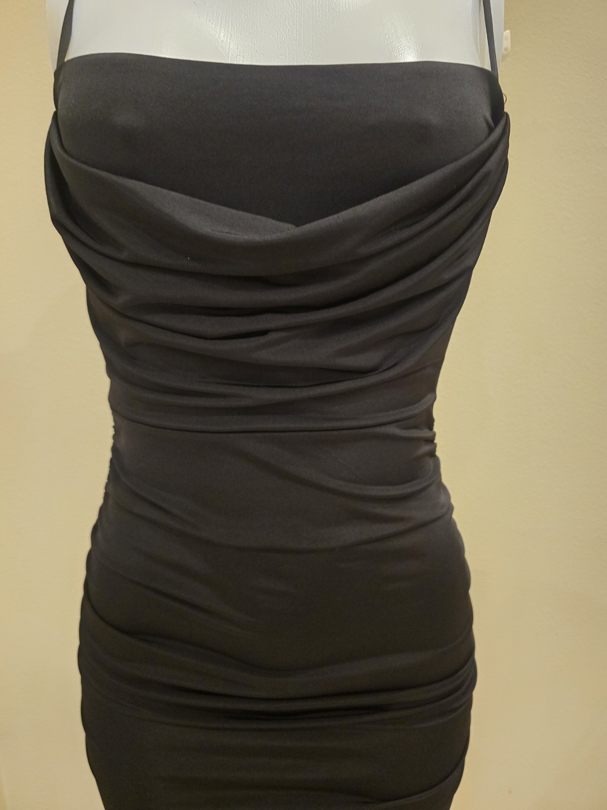 Black Sweetheart Ruched Spaghetti Strap Bodycon Midi Dress Size S