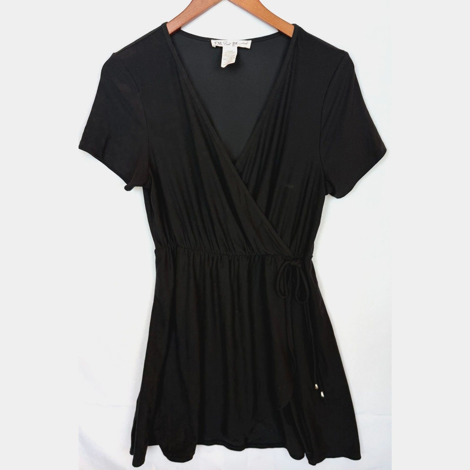 Whimsigoth Black Dress M Faux Wrap Short Sleeve Casual Everyday Minimalist