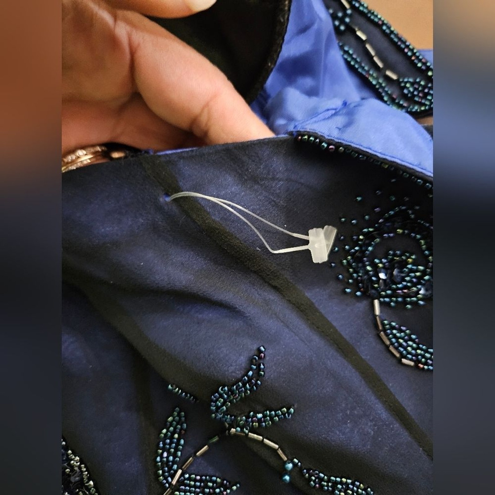 Cassandra Stone Blue Fully Beaded Size 8 Evening Gown $550 NWOT