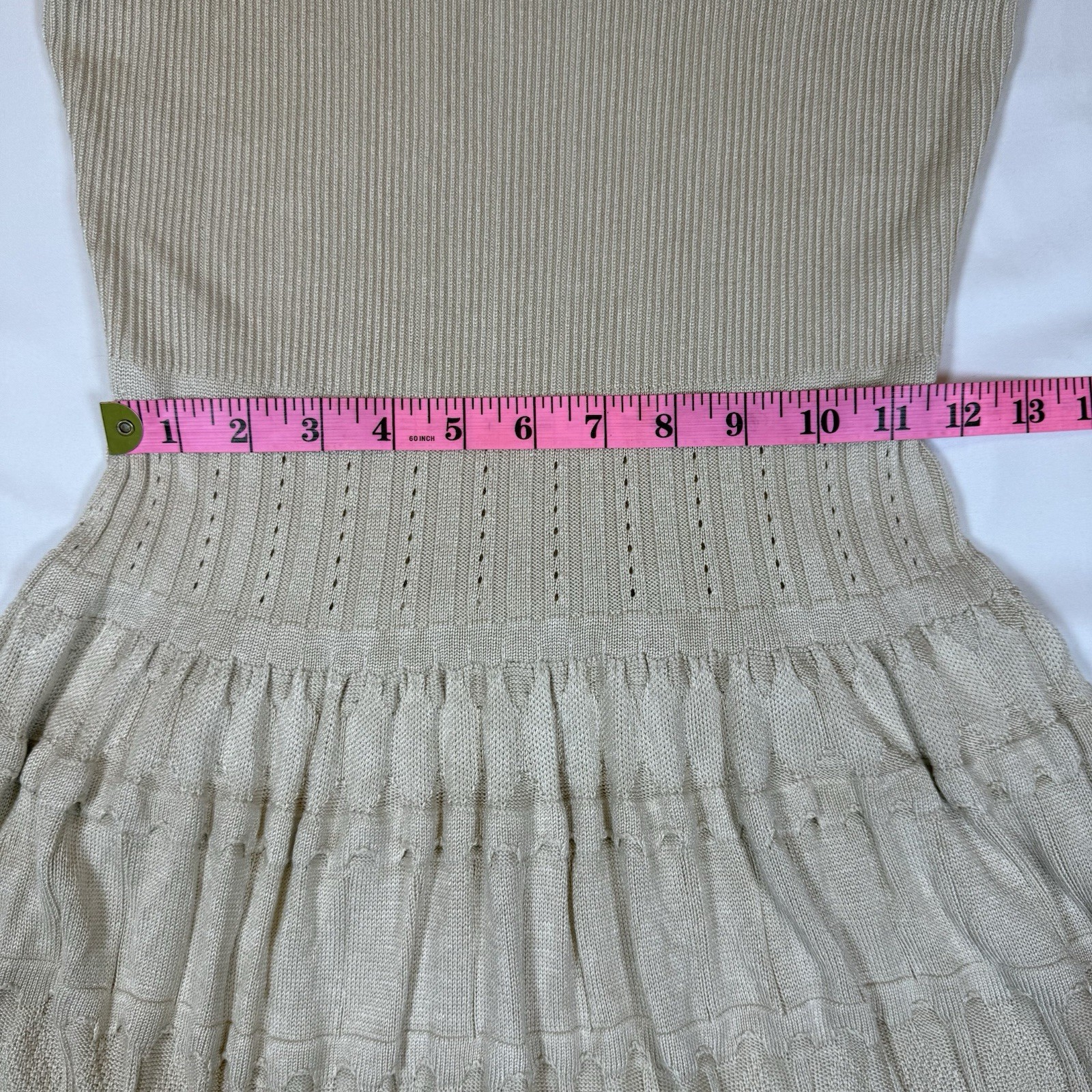 Fisoew Mini Dress Casual Knitted Crochet Hem Flowy Tank Sundress, Khaki, Size L