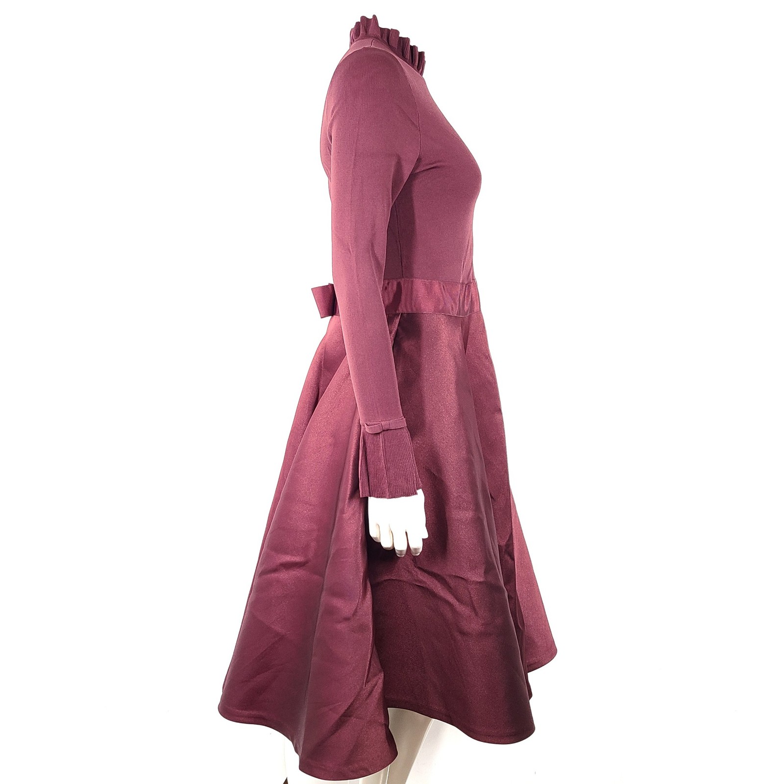 Ted Baker Zadi Cocktail Dress Fit & Flare Frill Neck 258627 Maroon Red Sz M/3