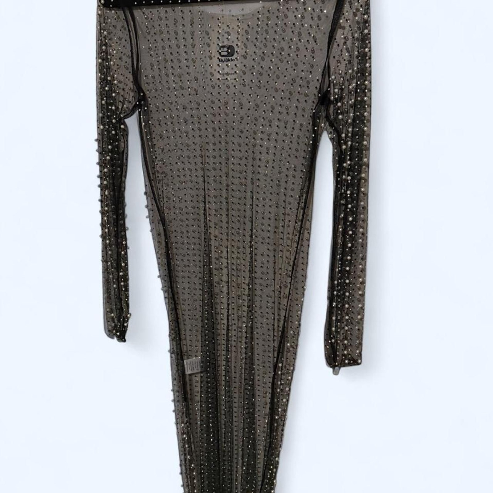 NWT Endless Blu Black Embellished Long Sleeve Sheer Mesh Maxi Dress sz small