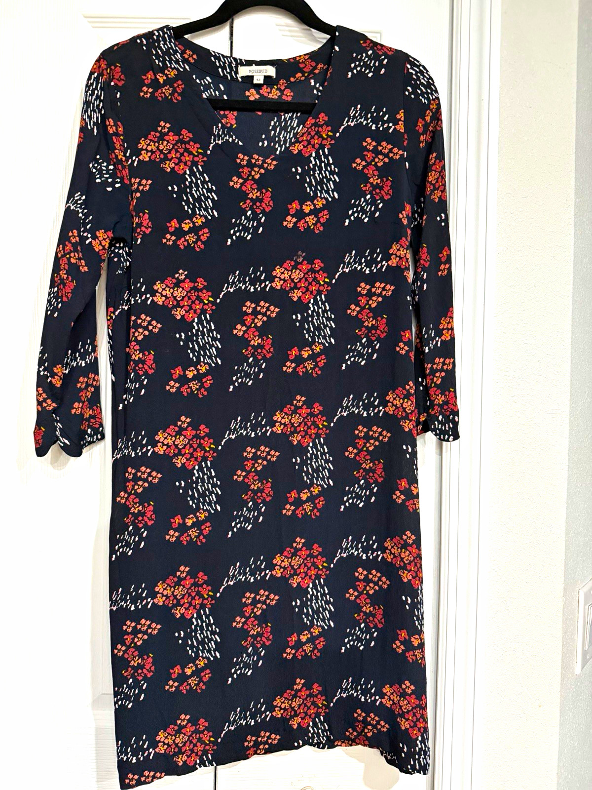 Rosebud Studio Black Pink White Floral V-Neck Fit & Flare Dress 42