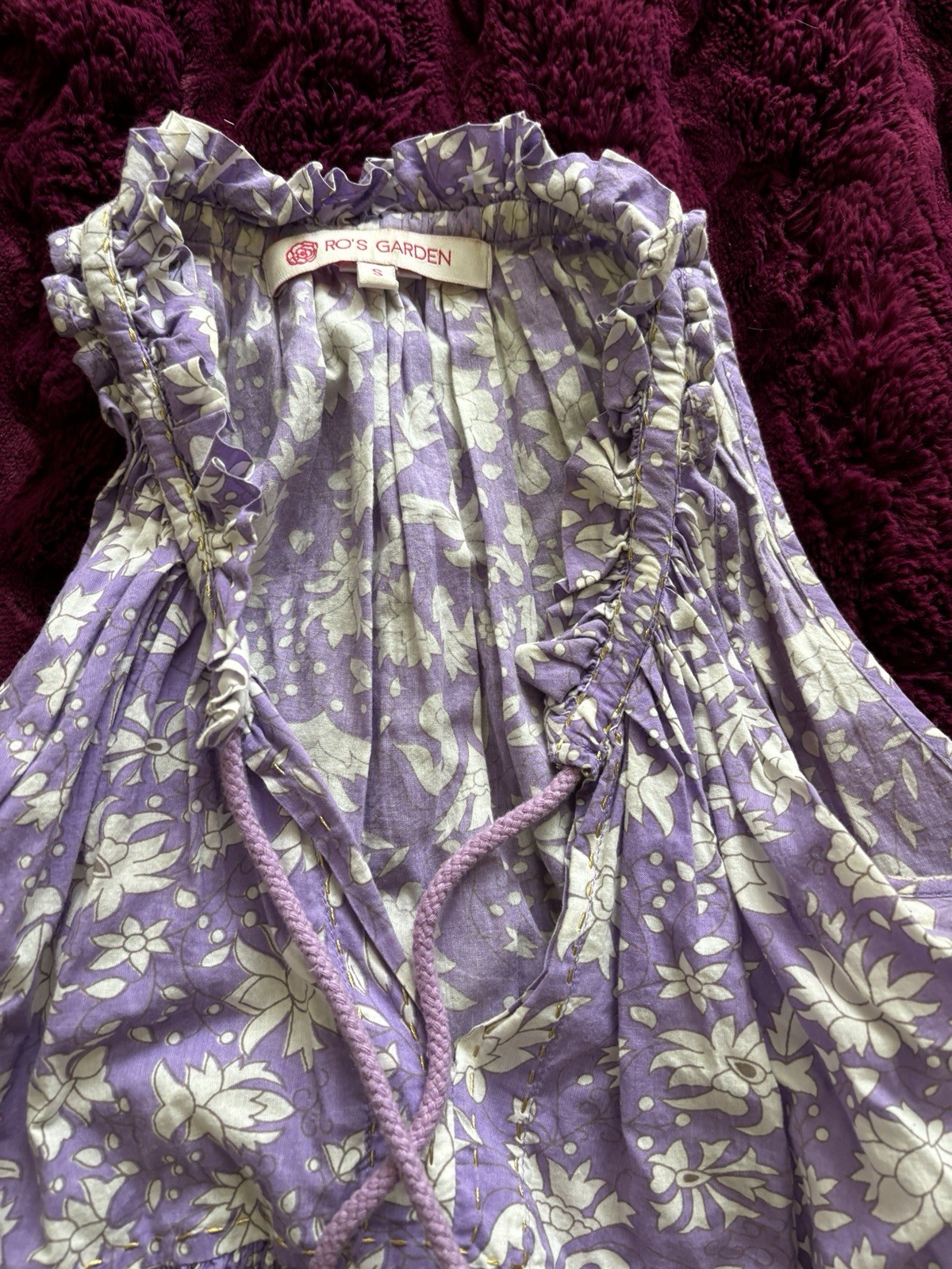 Ro Garden Purple Tiered Size Small 100% Cotton Cover Up Beach