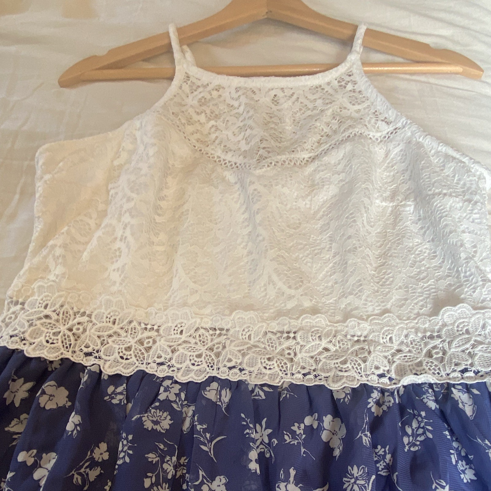 By & By New Womens Blue Floral & White Lace Mixups High Low Dress Size/11
