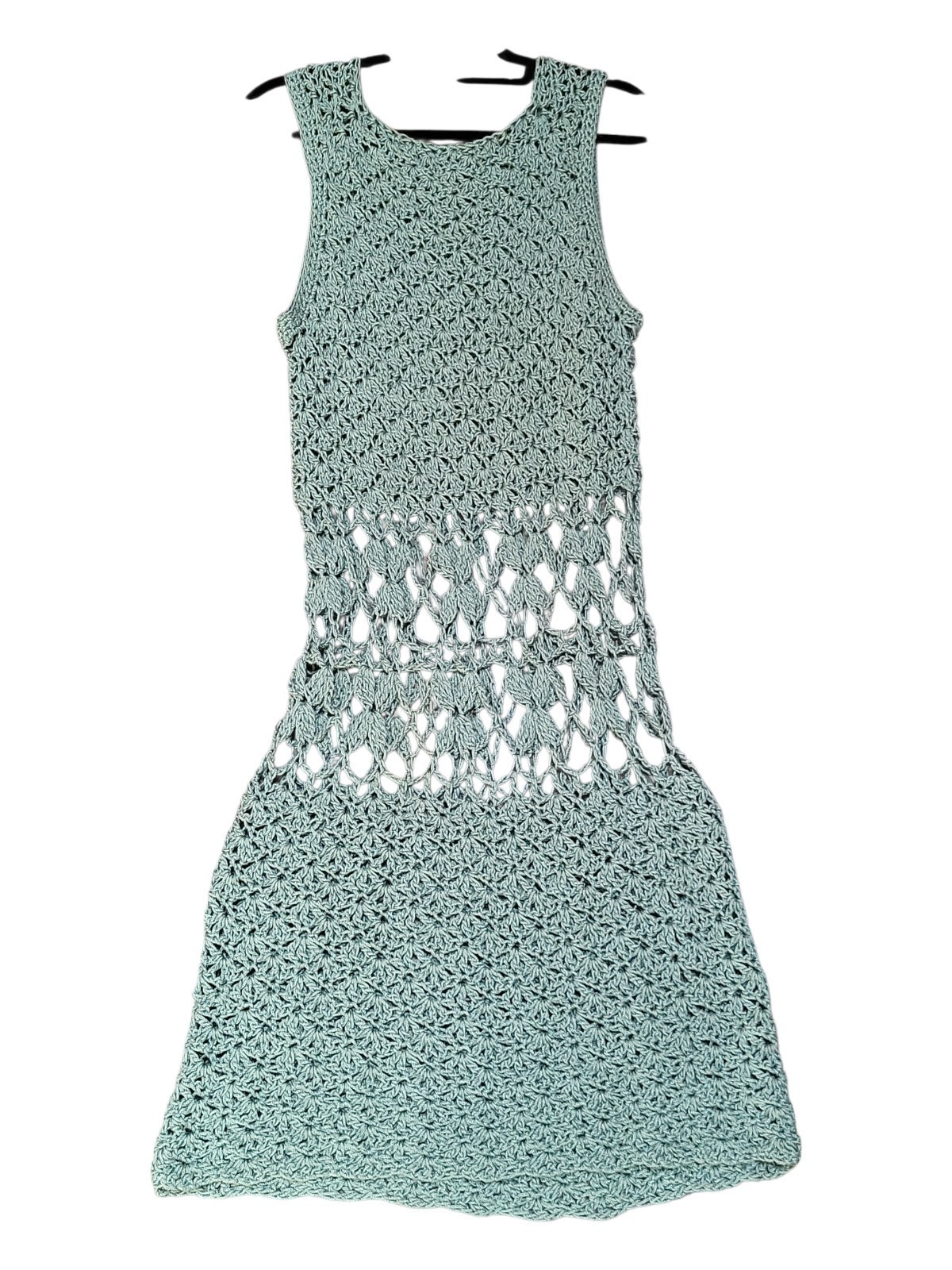 Handmade Crochet Shell Stitch Long Dress Coverup Womens Green Knit