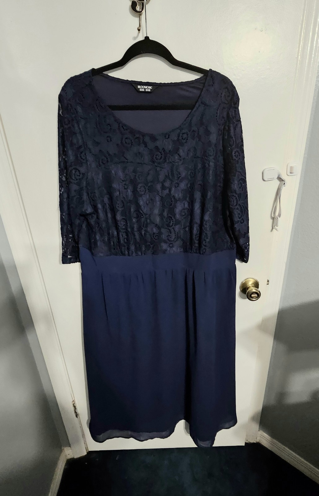 BLOOMCHIC Plus Size US 22-24 Blue Lace A-Line Midi Dress 3/4 Sleeve