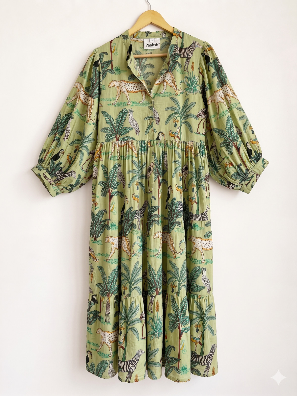Cotton Dress for Women’s Animal Print Midi Summer Dressing Gown (Sage Green)