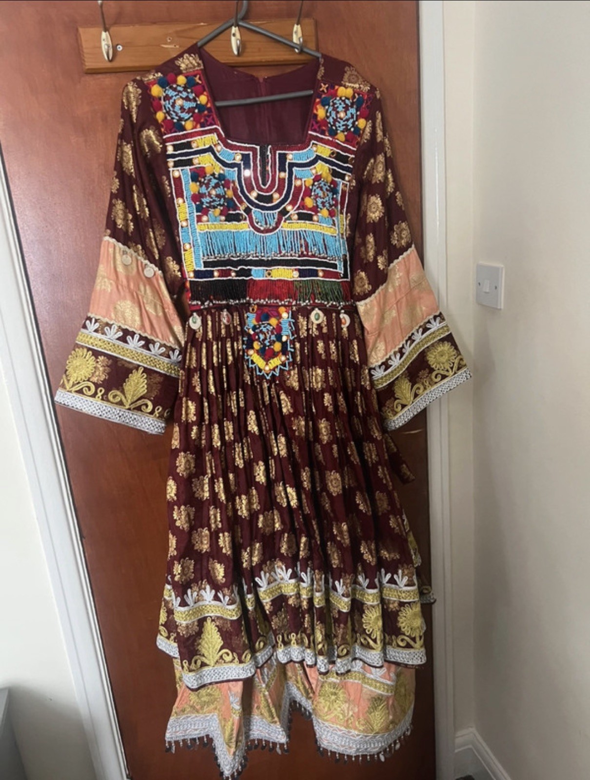 Maxi afghan dress with trousers and scarf kuchi vintage handmade large