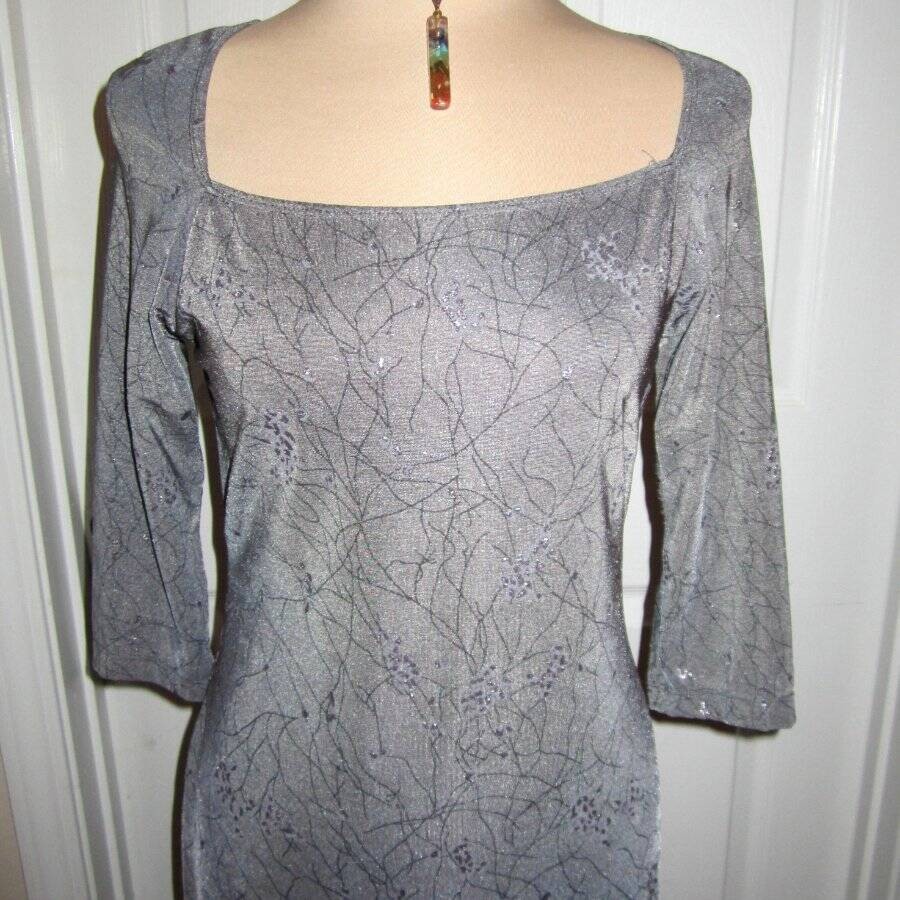 Vintage Metamorphosis Gray/silver Shimmer Formal Gown Medium Stretch 3/4 Sleeve