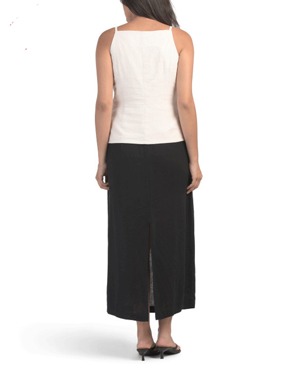 NEW NICOLE MILLER BEIGE BLACK LINEN MIDI SHEATH DRESS SIZE M $120