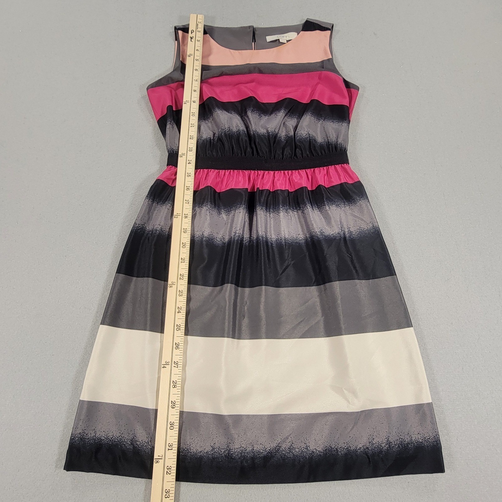 LOFT Sleeveless Fit & Flare Stripe Dress Pink Gray Black Colorblock XXS Petite