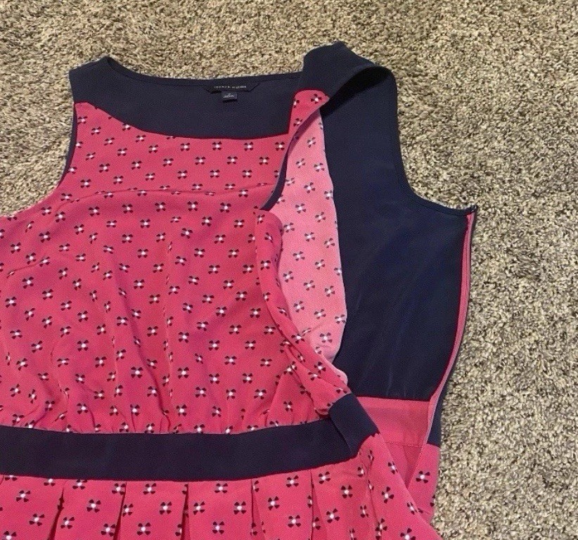 Tommy Hilfiger Side Zip Lightweight Lined Dress Womens 12 Pink Blue EUC
