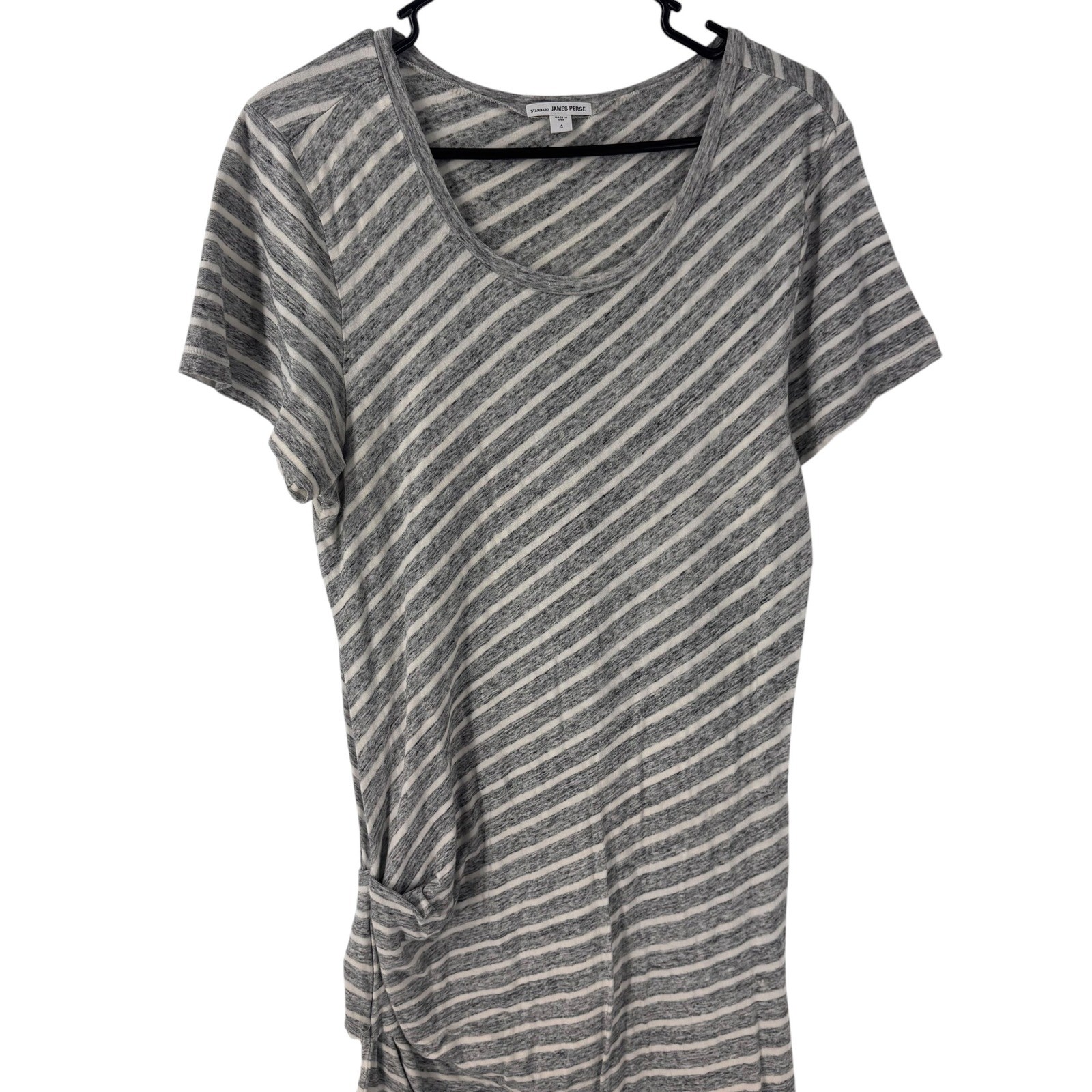 Standard James Perse Grey White Striped Ruched Cotton Maxi Dress Size 4 USA