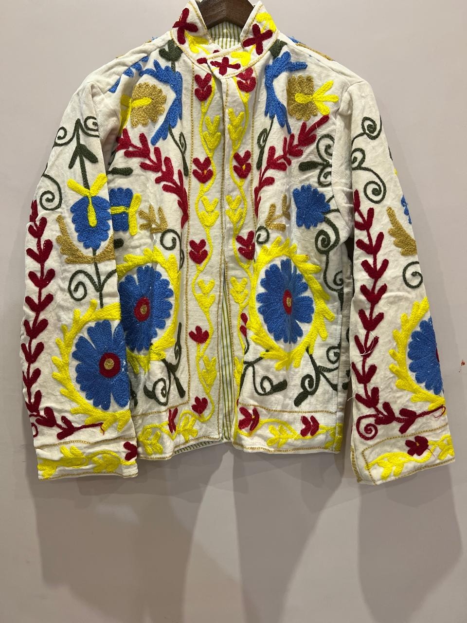 Handmade Hand-Embroidered Leopard Floral Velvet Jacket, Velvet Embroidered