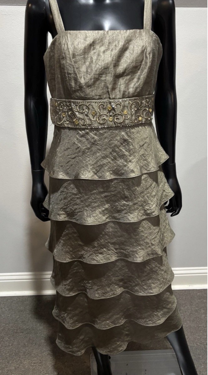 R&M Richards 2 pc tiered dress set in shimmery Cocoa Taupe sz 10 evening