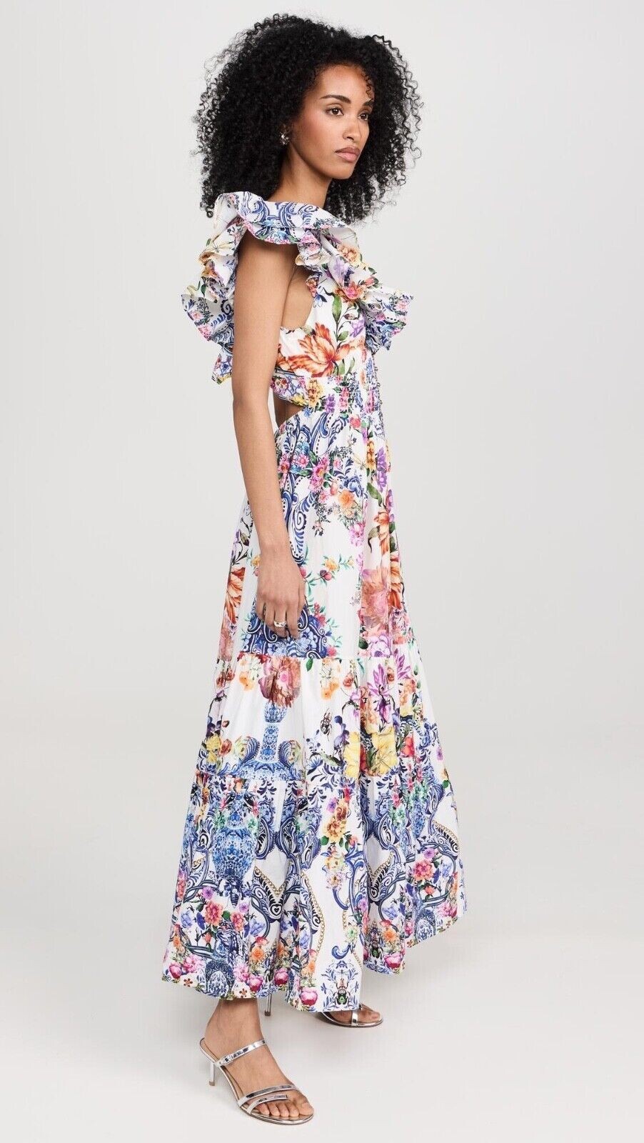 CAMILLA “Dutch Is Life” Tiered Frill Cotton V-Neck Open Back Maxi Dress, L $899