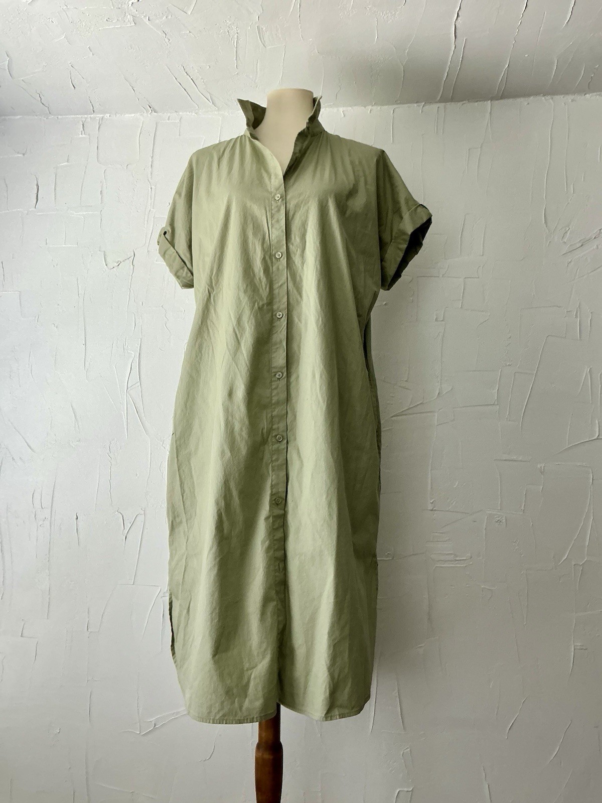 Amazon Shirtdress XL CrispCotton Sage Long Straight Pockets Dolman Short Sleeve