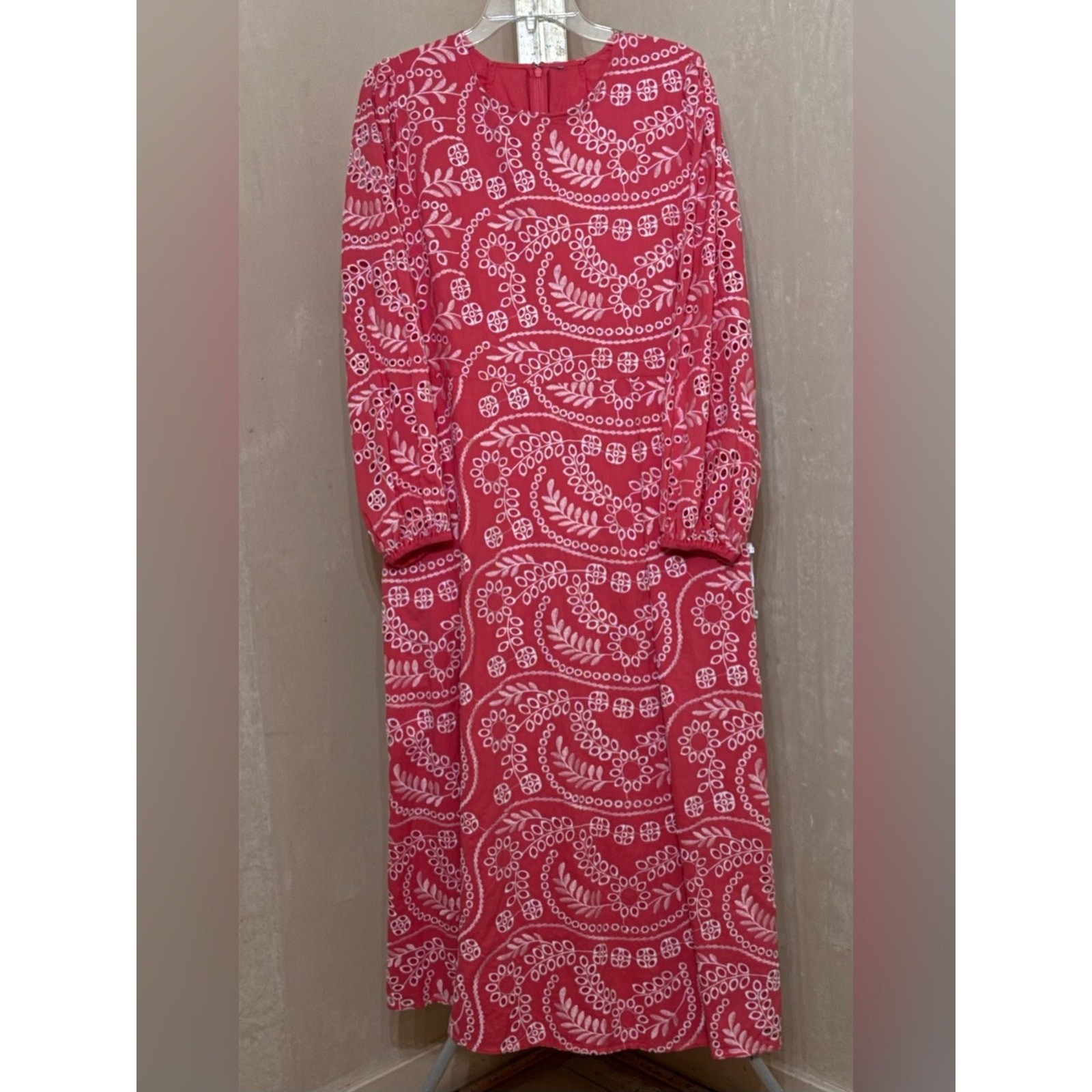 Pink Coral and White 100% cotton Broderie Anglaise maxi dress