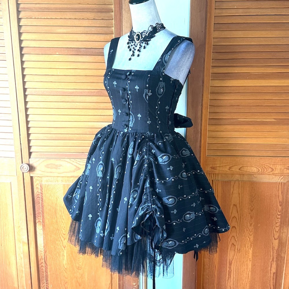 Spin Doctor Goth Lolita EGL Dead Princess Cameo Puffy Dress + Petticoat XS