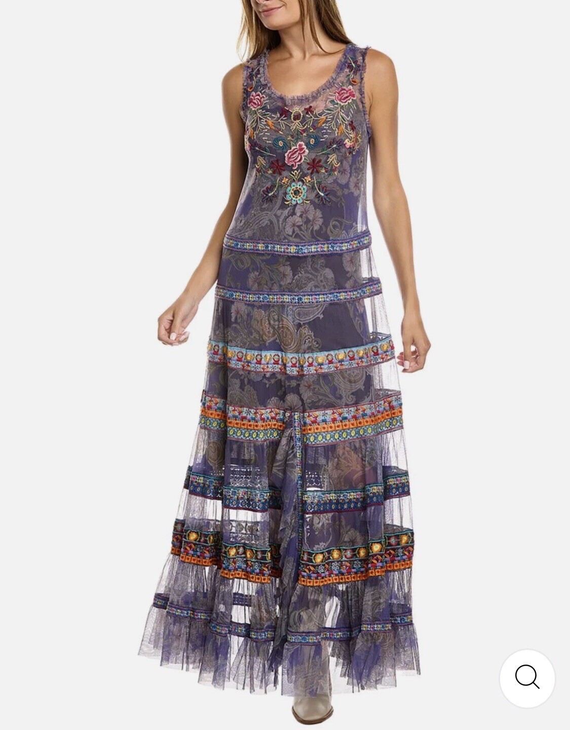 Johnny Was Embroidered Mesh Maxi Dress NWT$795 XL
