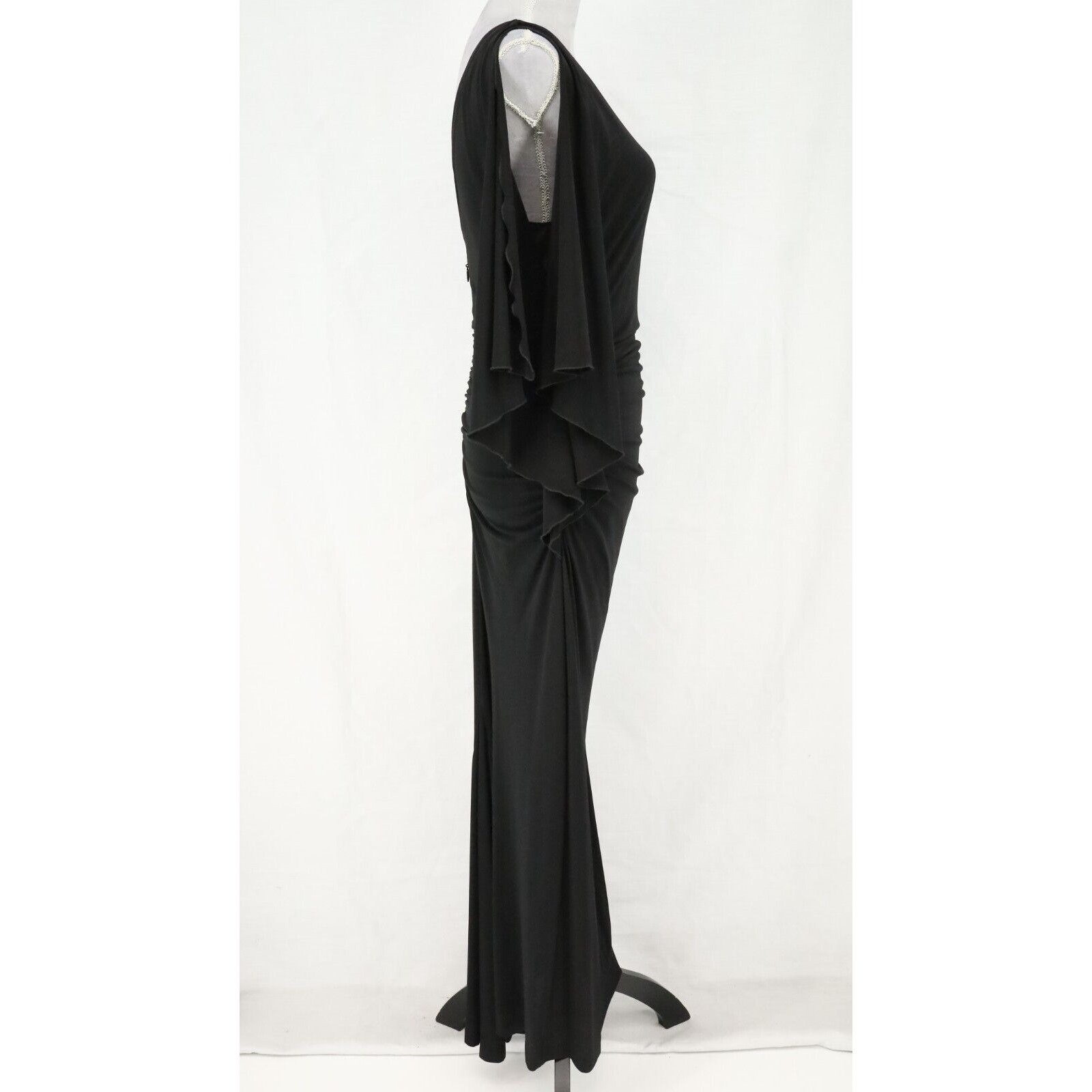 Nicole Miller Gown Womens 10 Black Maxi Ruched Lined Dress Low Back Zip Formal
