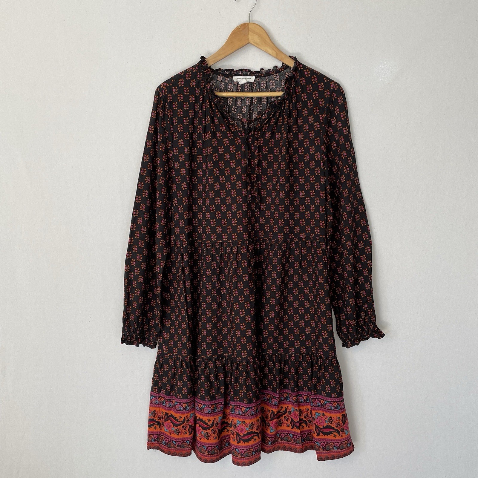 Beachlunchlounge Size Medium Long Sleeve Ruffle Hem Peasant Style Dress